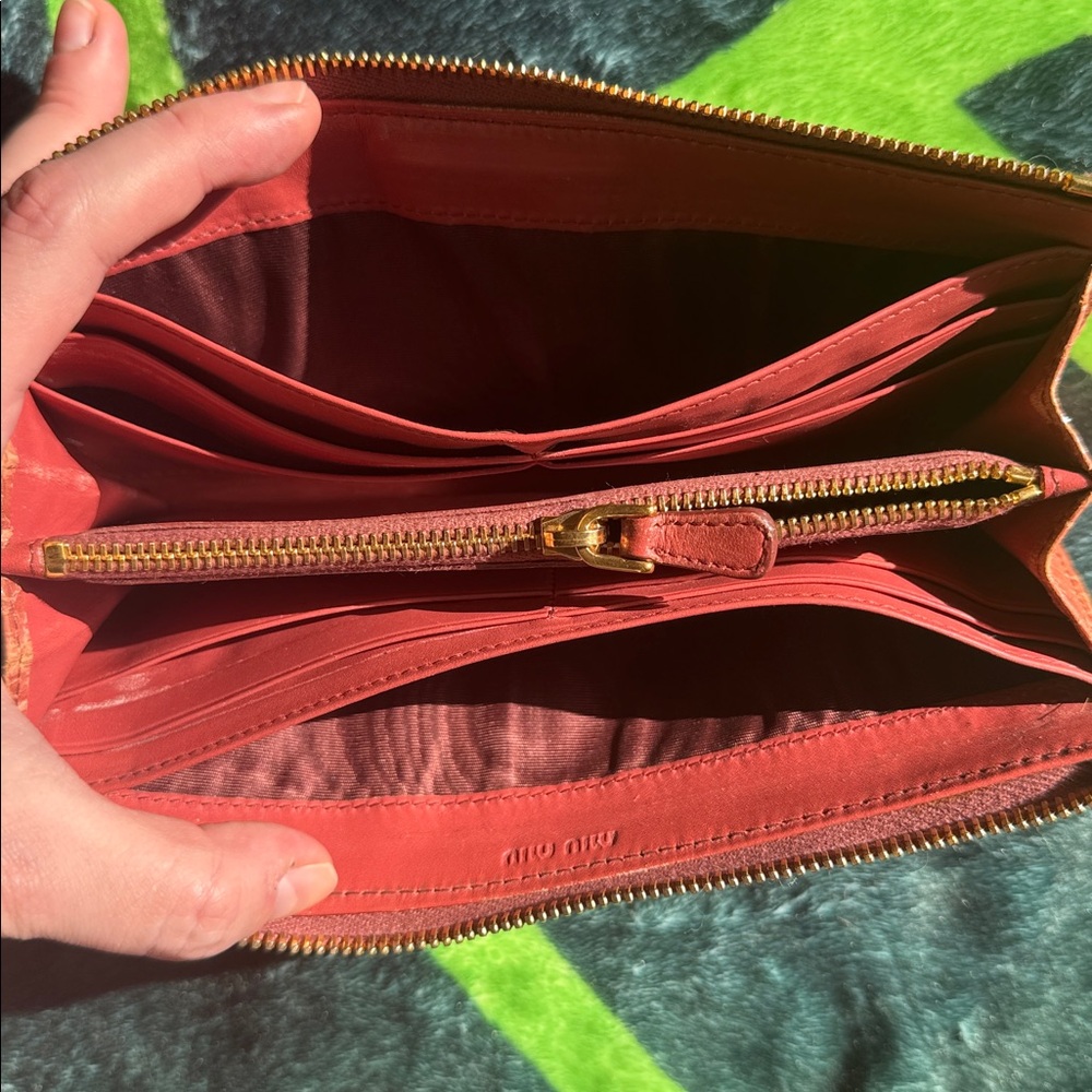MIU MIU 🍑 Pink Peach Continental Soft Croc Italian Leather Long Zipper Wallet - Picture 12 of 14